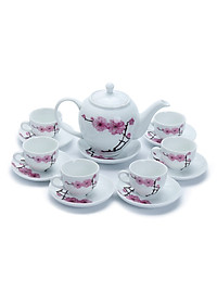 Bộ Bình Trà Hoa Đào Gốm Sứ Bát Tràng T543-H